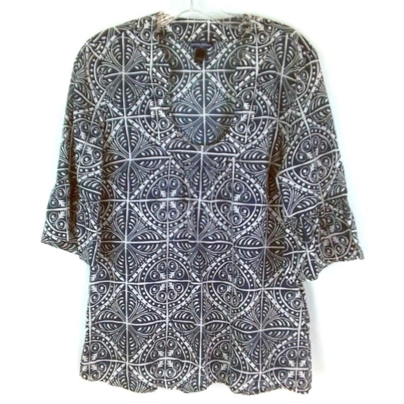 Banana Republic Tribal Tunic Blouse Sz M Blue - Picture 1 of 6